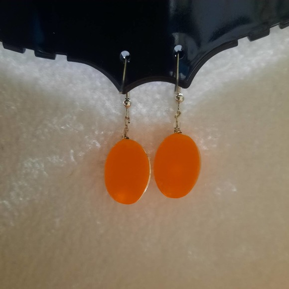 Orange Goldspecks Dangling Acrylic Handmade Earrings with fish hooks - Picture 4 of 5